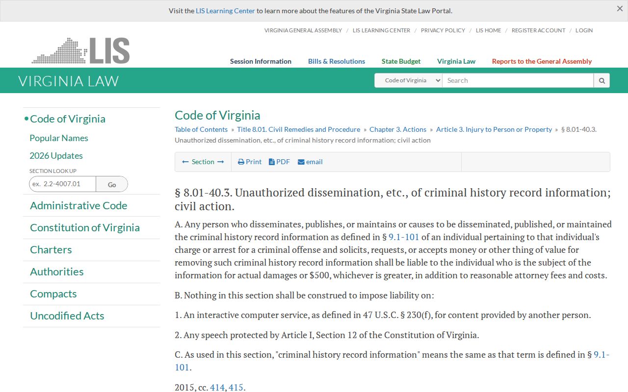 Brunswick County Virginia criminal-history removal law reference